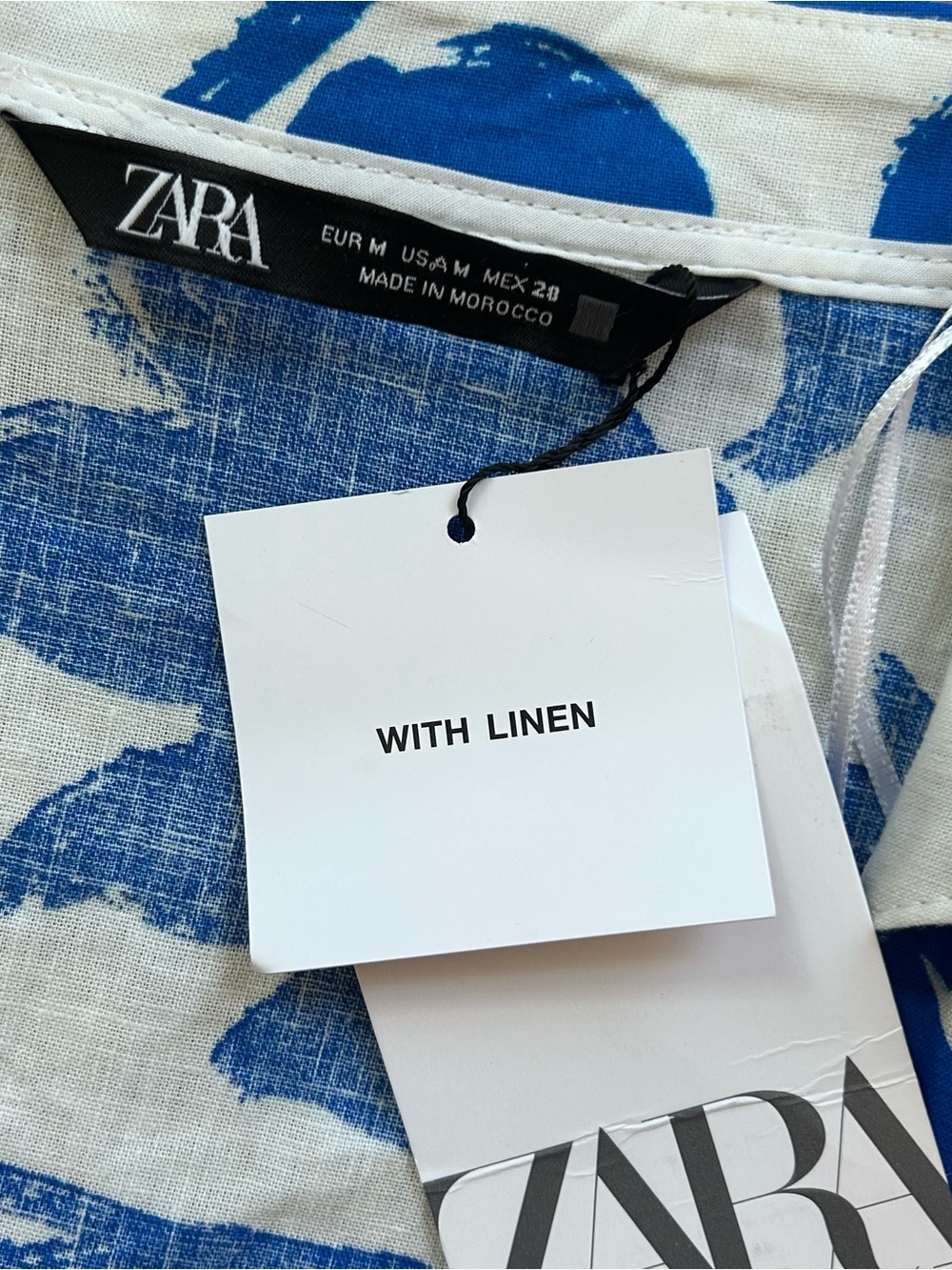 ZARA Linen Blend Floral Wrap Dress Medium NWT Blue White Tropical Abstract Mini - Picture 8 of 10
